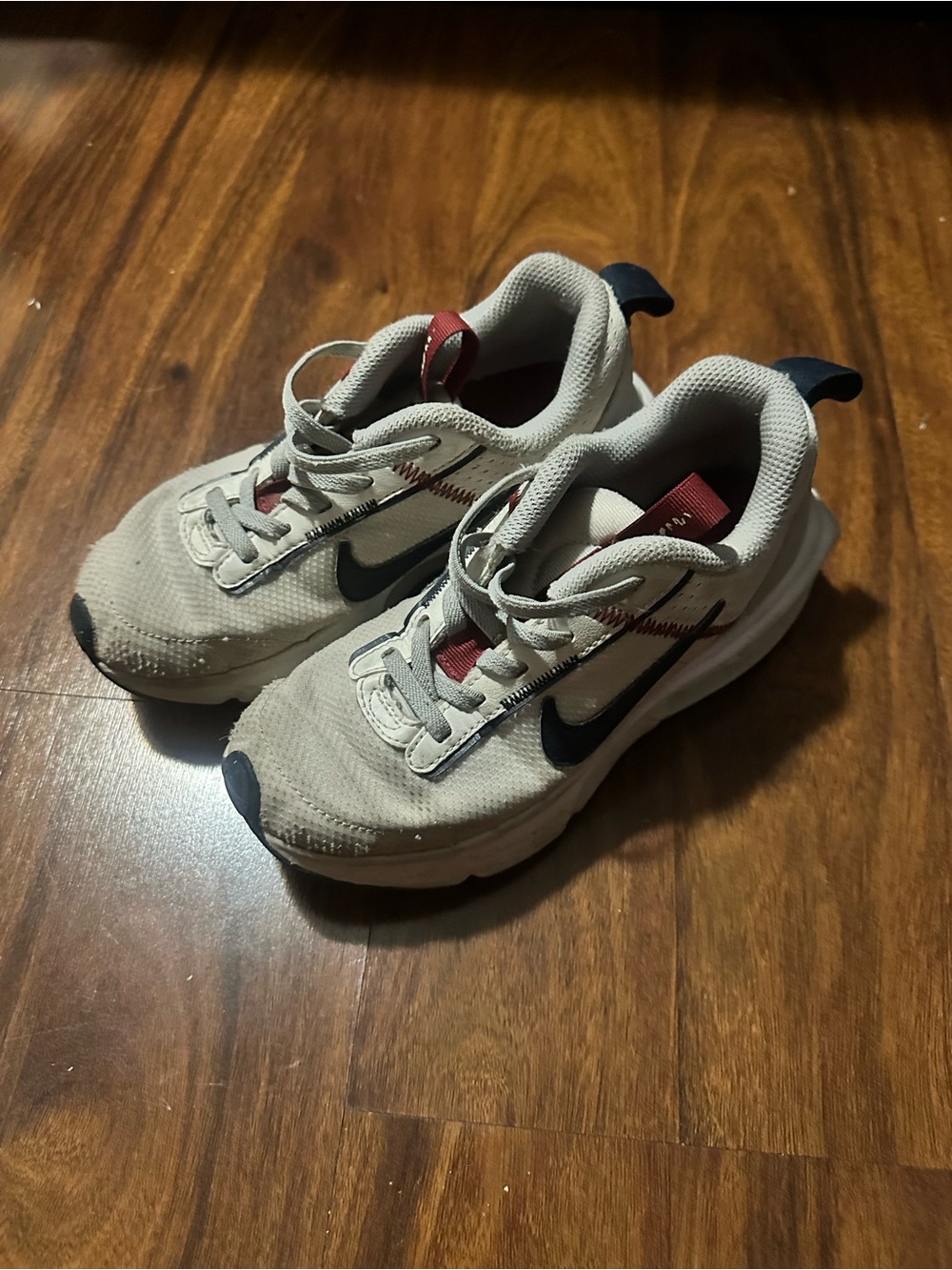 Nike Kids Cream and Black Sneakers with Maroon Accents